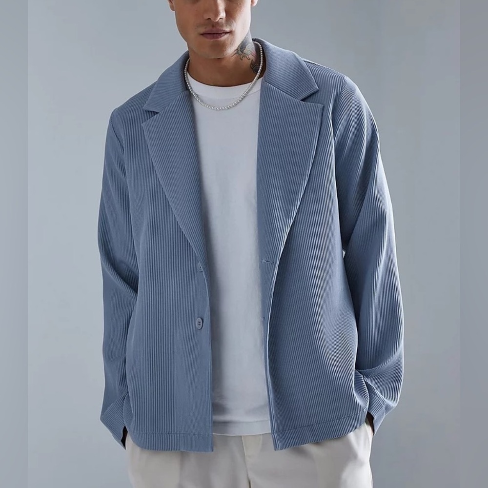 Boohoo Man Baby Blue Waffle Knit Button up Sweater Cardigan XL